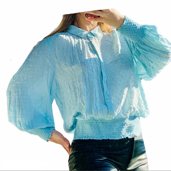 Anthro Maeve Puff Dramatic Sleeves Sky Blue Blouse - Picture 5 of 16